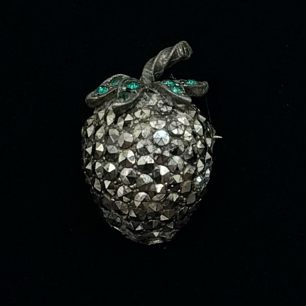 ALBERT WEISS Vintage Silver Crystal Strawberry Brooch